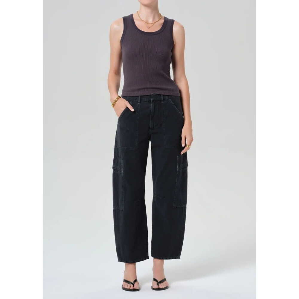 Citizens of Humanity Marcelle Cargo Pant Womens 27 Washed Black Wide Leg Utility